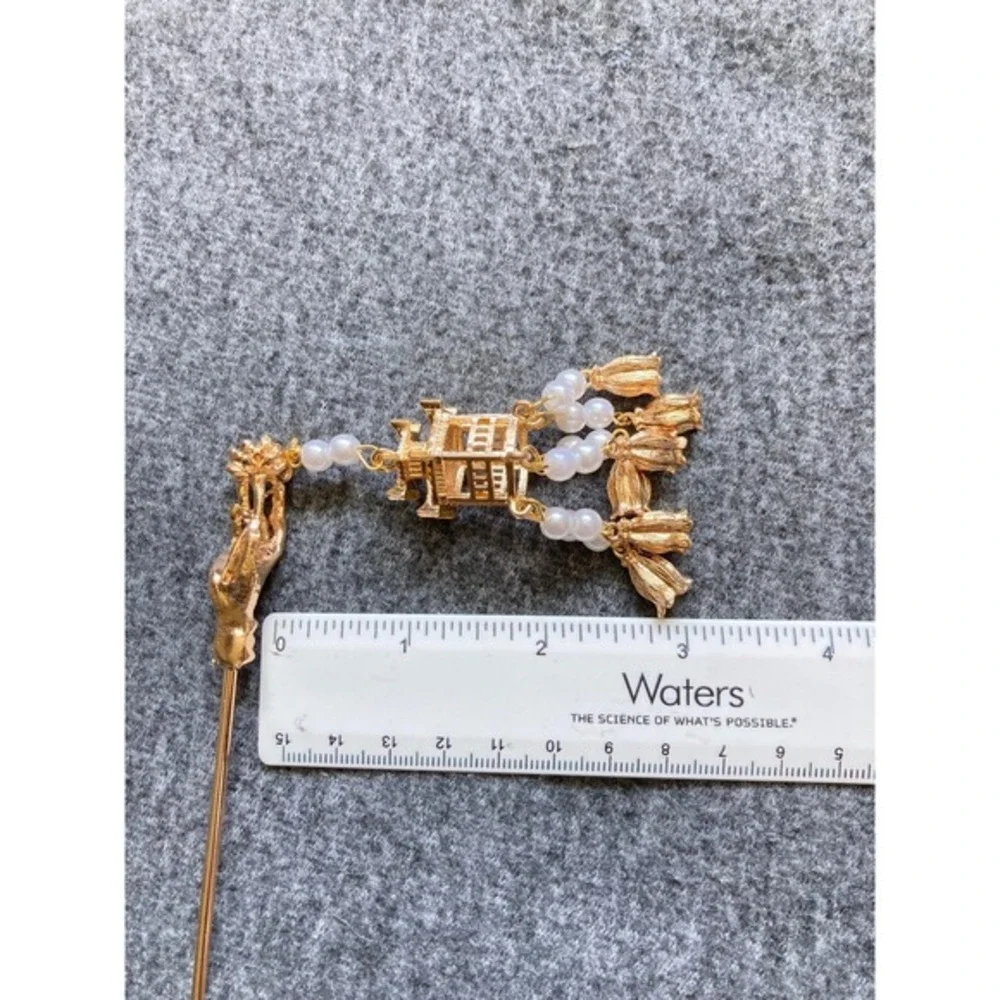 Pagoda Lantern Hair Stick Women OS Gold Excellent Dangle Pearl‎ Tassel Hanfu
